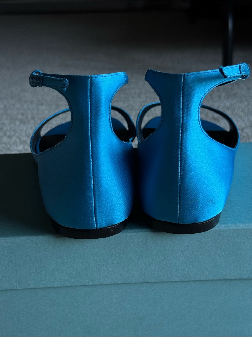 Reformation x Courtney Grow Zoe Sage Satin Sandal in Teal Size 8.5 - Picture 9 of 10